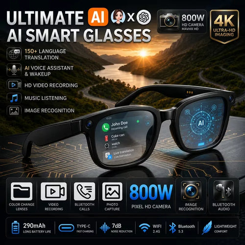 2026 AI Smart Glasses Camera 8MP HD Video Recording Glasses with Audio, Real-Time Translation Wearable Glasses  Men Women