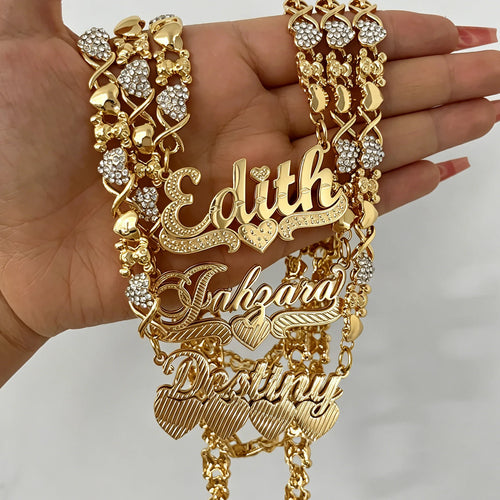 Custom Double Plated Name Necklace with Teddy Bear Chain Fashion Nameplate Jewelry Stainless Steel Name Pendant Necklace