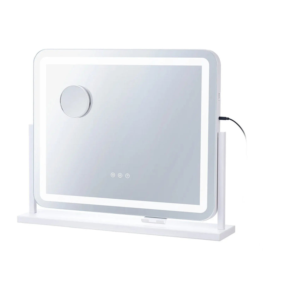5X Magnification LED Vanity Mirror Three Color Lighting Modes Smart Touch Control USB Port 55x45cm Light Strip for Home Travel
