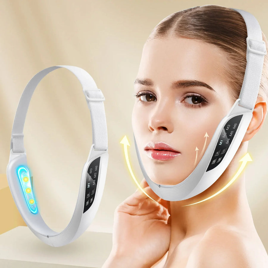 6 Mode 8 Level Vibration Facial Massager for Face Care & Contouring USB Rechargeable Skin Care Device with Adjustable Headband